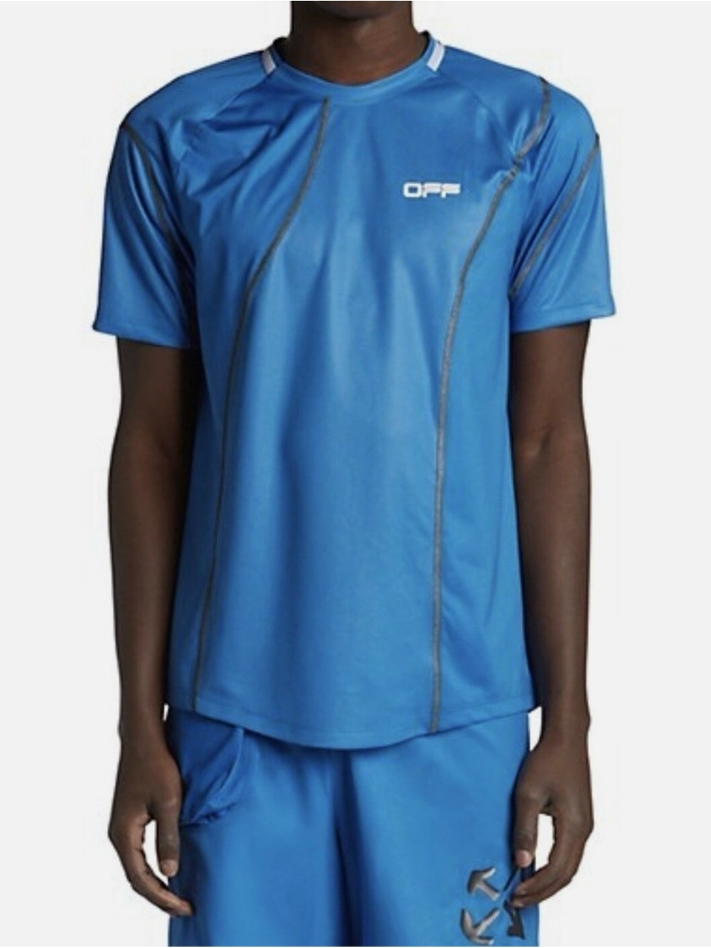 Off-White Blue Performance Tee with Contrast Seams